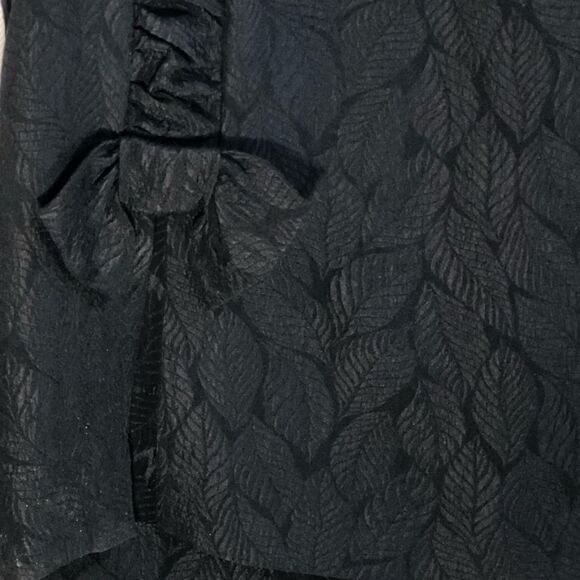 Joanie Char Black Vintage Silk Mid Length Embossed Ruched Long Sleeve Dress 6 - Picture 3 of 6